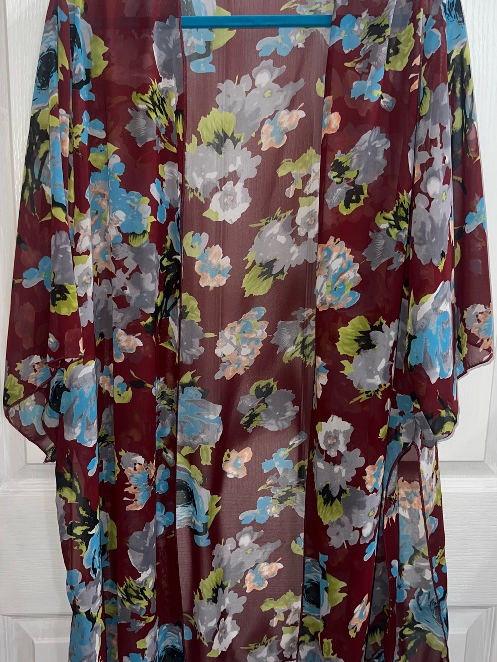 Zena Floral Sheer Wrap - Burgundy, Blue, Green & Peach
